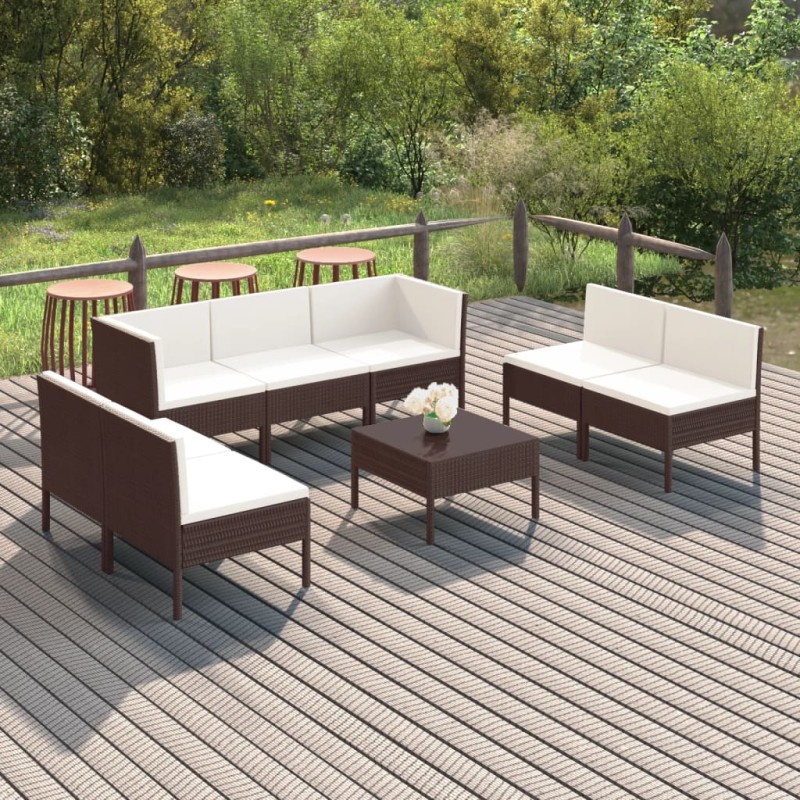 vidaXL Set muebles de jardín 8 pzas y cojines ratán sintético marrón vidaXL Set muebles de jardín 8 pzas y cojines ratán sintético marrón