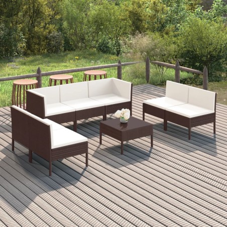 vidaXL Set muebles de jardín 8 pzas y cojines ratán sintético marrón