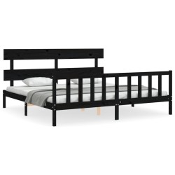 vidaXL Estructura cama de matrimonio con cabecero madera maciza negro