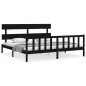 vidaXL Estructura cama de matrimonio con cabecero madera maciza negro vidaXL Estructura cama de matrimonio con cabecero madera maciza negro
