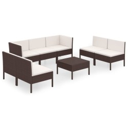 vidaXL Set muebles de jardín 8 pzas y cojines ratán sintético marrón