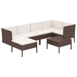 vidaXL Set muebles de jardín 7 pzas y cojines ratán sintético marrón