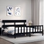 vidaXL Estructura cama de matrimonio con cabecero madera maciza negro vidaXL Estructura cama de matrimonio con cabecero madera maciza negro