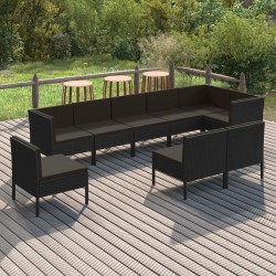 vidaXL Set de muebles de jardín 9 pzas cojines ratán sintético negro