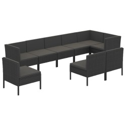 vidaXL Set de muebles de jardín 9 pzas cojines ratán sintético negro
