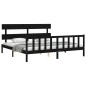 vidaXL Estructura cama de matrimonio con cabecero madera maciza negro vidaXL Estructura cama de matrimonio con cabecero madera maciza negro