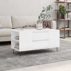 vidaXL Mesa de centro madera ingeniería blanco brillo 102x44,5x50 cm