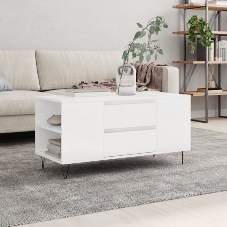 vidaXL Mesa de centro madera ingeniería blanco brillo 102x44,5x50 cm