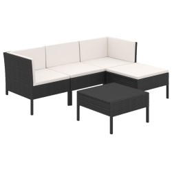 vidaXL Set de muebles de jardín 5 pzas y cojines ratán sintético negro
