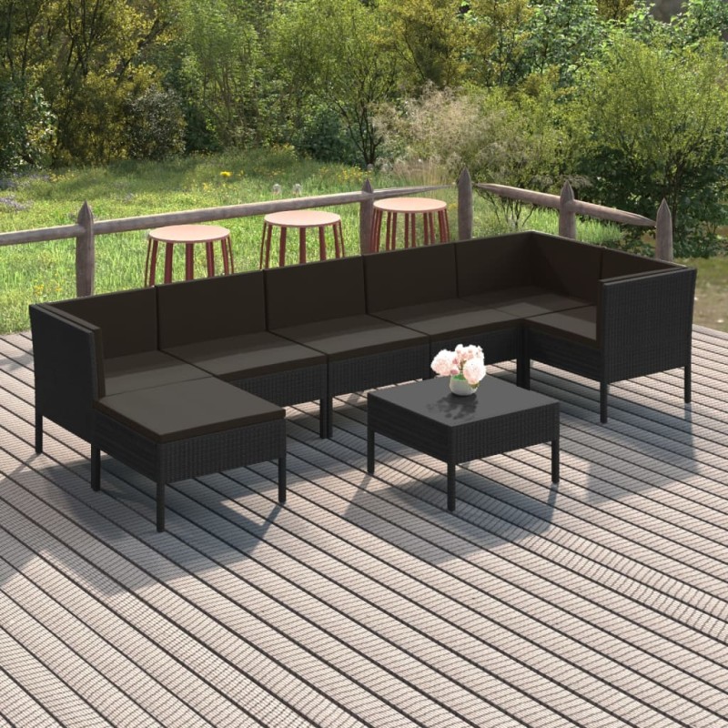 vidaXL Set de muebles de jardín 8 pzas y cojines ratán sintético negro vidaXL Set de muebles de jardín 8 pzas y cojines ratán sintético negro