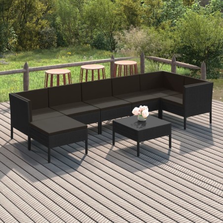 vidaXL Set de muebles de jardín 8 pzas y cojines ratán sintético negro