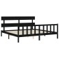 vidaXL Estructura cama de matrimonio con cabecero madera maciza negro vidaXL Estructura cama de matrimonio con cabecero madera maciza negro