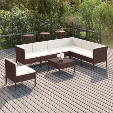 vidaXL Set muebles de jardín 8 pzas y cojines ratán sintético marrón