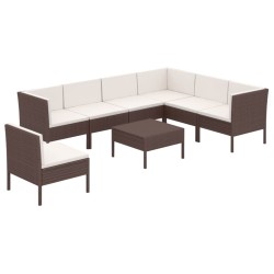 vidaXL Set muebles de jardín 8 pzas y cojines ratán sintético marrón