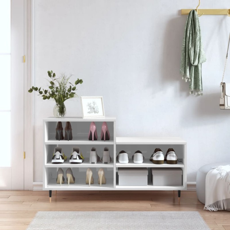 vidaXL Mueble zapatero madera contrachapada blanco brillo 102x36x60 cm vidaXL Mueble zapatero madera contrachapada blanco brillo 102x36x60 cm