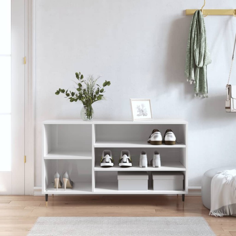 vidaXL Mueble zapatero madera contrachapada blanco brillo 102x36x60 cm vidaXL Mueble zapatero madera contrachapada blanco brillo 102x36x60 cm