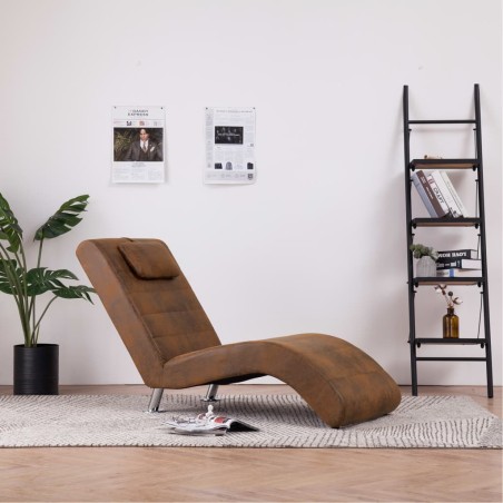 vidaXL Diván con almohada de piel de ante artificial marrón