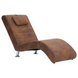 vidaXL Diván con almohada de piel de ante artificial marrón
