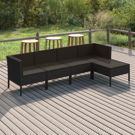 vidaXL Set de muebles de jardín 5 pzas y cojines ratán sintético negro