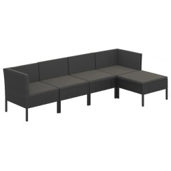 vidaXL Set de muebles de jardín 5 pzas y cojines ratán sintético negro