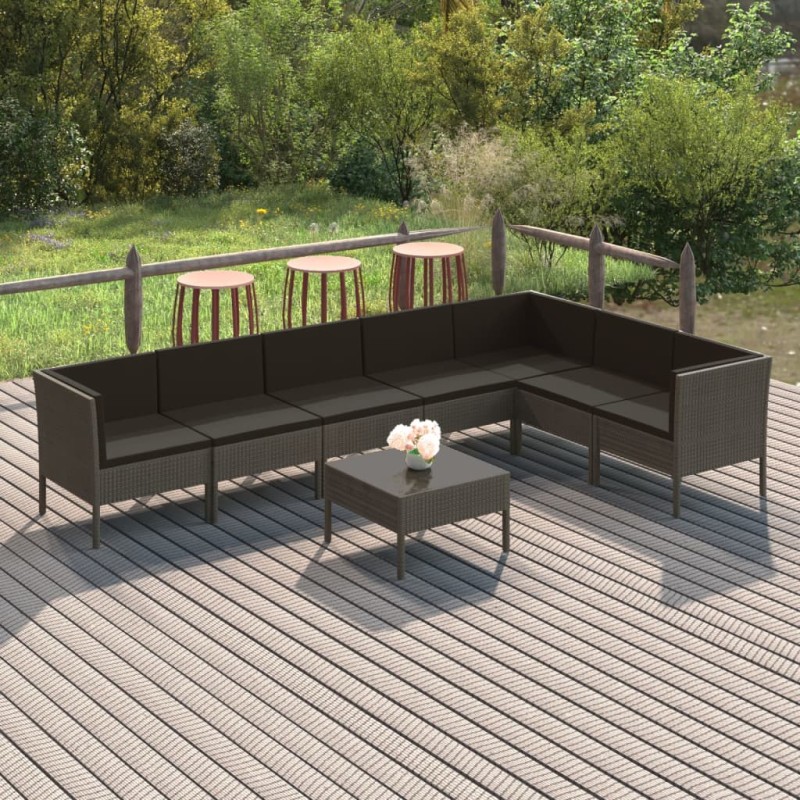 vidaXL Set de muebles de jardín 8 pzas y cojines ratán sintético gris