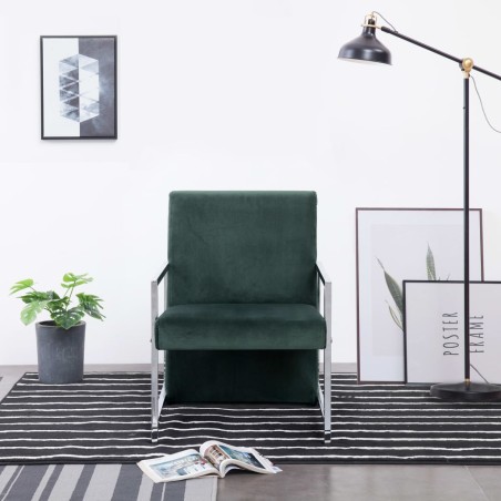 vidaXL Sillón con patas cromadas de terciopelo verde oscuro