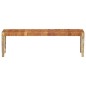 vidaXL Banco de cuero auténtico marrón y madera de mango maciza 150 cm vidaXL Banco de cuero auténtico marrón y madera de mango maciza 150 cm
