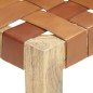 vidaXL Banco de cuero auténtico marrón y madera de mango maciza 150 cm vidaXL Banco de cuero auténtico marrón y madera de mango maciza 150 cm