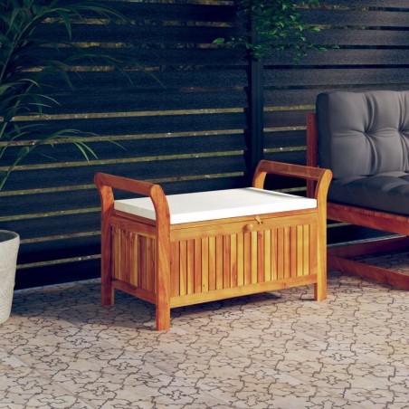 vidaXL Banco almacenaje jardín con cojín madera maciza de acacia 91 cm