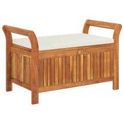 vidaXL Banco almacenaje jardín con cojín madera maciza de acacia 91 cm