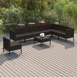 vidaXL Set de muebles de jardín 9 pzas y cojines ratán sintético negro