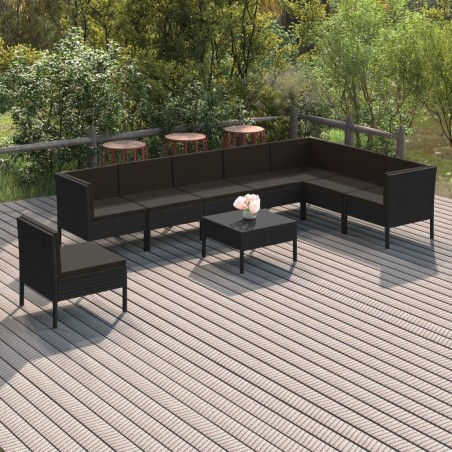 vidaXL Set de muebles de jardín 9 pzas y cojines ratán sintético negro
