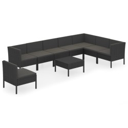 vidaXL Set de muebles de jardín 9 pzas y cojines ratán sintético negro