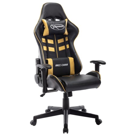 vidaXL Silla de gaming de cuero sintético negro y dorado