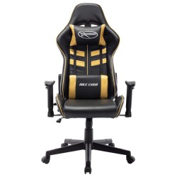 vidaXL Silla de gaming de cuero sintético negro y dorado