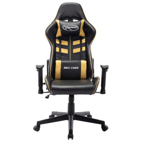 vidaXL Silla de gaming de cuero sintético negro y dorado