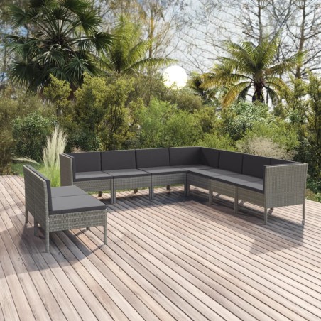 vidaXL Set de muebles de jardín 9 pzas y cojines ratán sintético gris