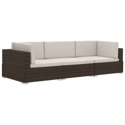 vidaXL Set sofás de jardín 3 piezas y cojines ratán sintético marrón