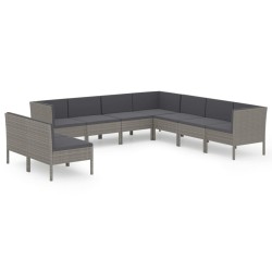 vidaXL Set de muebles de jardín 9 pzas y cojines ratán sintético gris