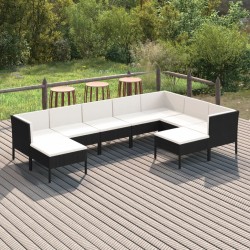 vidaXL Set muebles de jardín 9 pzas y cojines ratán sintético negro