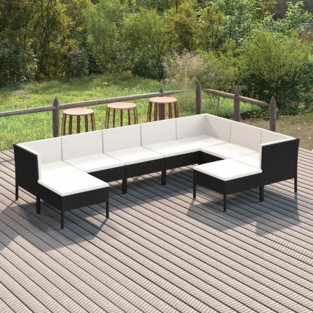 vidaXL Set muebles de jardín 9 pzas y cojines ratán sintético negro