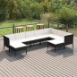vidaXL Set muebles de jardín 9 pzas y cojines ratán sintético negro
