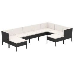 vidaXL Set muebles de jardín 9 pzas y cojines ratán sintético negro