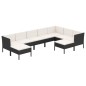 vidaXL Set muebles de jardín 9 pzas y cojines ratán sintético negro