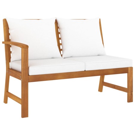 vidaXL Banco de jardín 114,5 cm con cojines crema madera acacia maciza