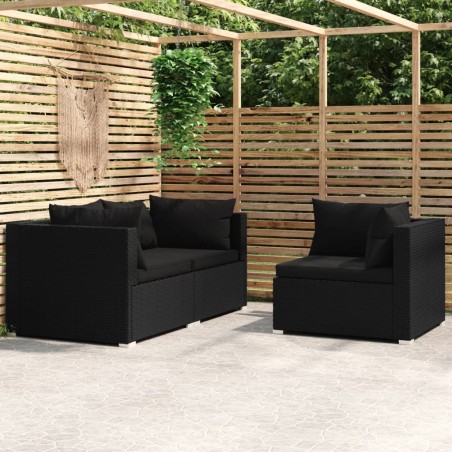 vidaXL Set de muebles de jardín 3 pzas y cojines ratán sintético negro