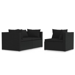 vidaXL Set de muebles de jardín 3 pzas y cojines ratán sintético negro