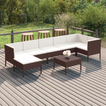 vidaXL Set muebles de jardín 8 pzas y cojines ratán sintético marrón