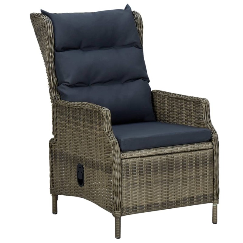 vidaXL Sillón reclinable de jardín con cojines ratán sintético marrón vidaXL Sillón reclinable de jardín con cojines ratán sintético marrón