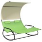 vidaXL Tumbona mecedora doble con toldo verde y crema vidaXL Tumbona mecedora doble con toldo verde y crema